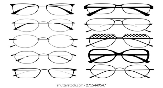 Conjunto de Silhuetas de Óculos Icônicos Clássicos em Preto e Branco para Uso de Design Criativo