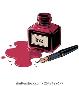 Set of classic ink bottles for writing and drawing isolated vector illustration on white background