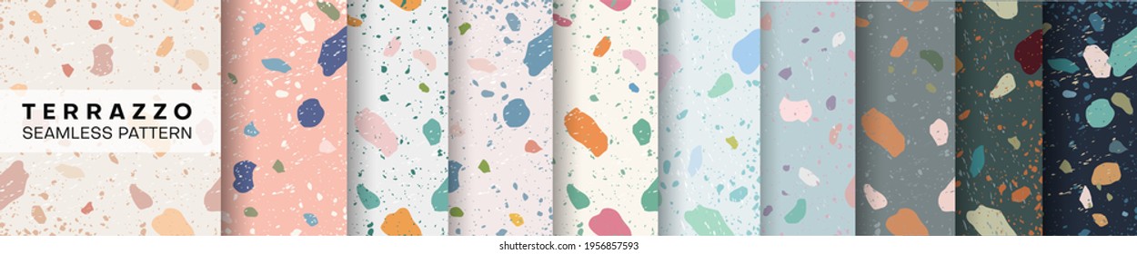 A set of classic Italian floor textures with natural stone terrazzo texture. Vector terrazzo veneziano seamless pattern. Abstract vector background