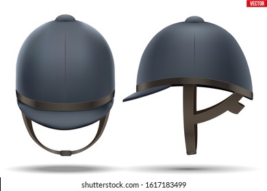 Set of Classic Jockey helmet for horse riding and Polo athlete. Side and Front viewVector Illustration isolated on white background.