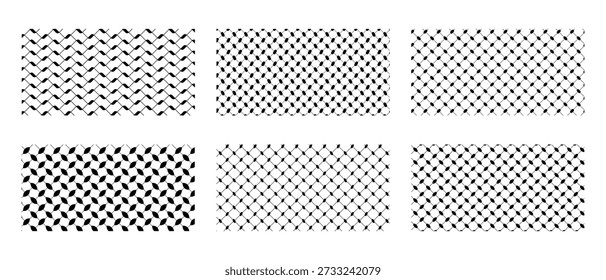 Set of classic keffiyeh or shemagh patterns. Traditional Palestinian headscarf or neckerchief cloth prints. Abstract geometric fabric ornaments in Arabic style. Vector graphic illustration.