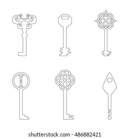 Set with Classic Keys Made in Contour. Simplistic Style. Line Vector Icons