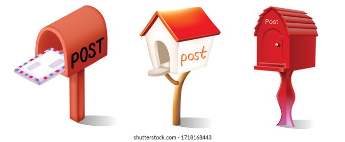 set of classic mailbox and envelope with an open and close door and letters inside easy to modify vector illustrator