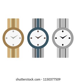 Set of classic Mens watch. Men's Watch. Vector illustration. Time. EPS 10.