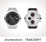 Set of classic and modern mens watches. Vector illustration of classic watches with different watch faces.