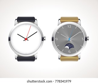 Set of classic and modern mens watches. Vector illustration