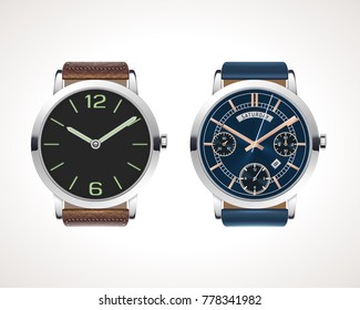 Set of classic and modern mens watches. Vector illustration