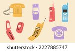 Set of classic and modern telephones. Hand drawn vector illustration.