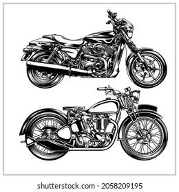 Set Classic Motorcycle  Illustration Graphic 2