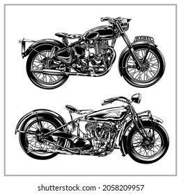 Set Classic Motorcycle  Illustration Graphic