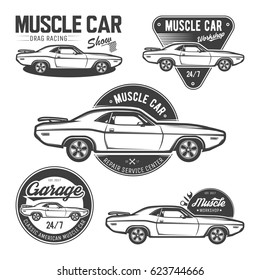 Set Classic Muscle Car Emblems Logos Stock Vector (Royalty Free) 623744666