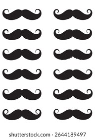 Conjunto de Silhuetas de bigode clássico, silhuetas de bigode vetorial em um design simples preto e branco, bigode, silhueta, cabelo facial, moda masculina, vintage, clássico, padrão, preto e branco, design