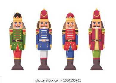 Set classic nutcracker toy soldier.  Christmas cartoon  flat style illustration on white background.