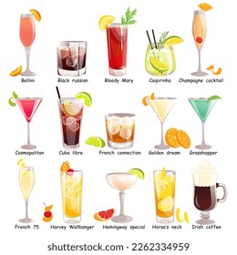 Set of classic official cocktails "Contemporary Classics". Vector illustration.