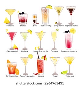 A set of classic official cocktails "New Era Drinks". Vector illustration.