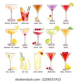 A set of classic official cocktails "Unforgettables". Vector illustration.