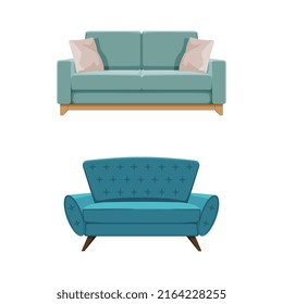 Set of classic omfortable sofa, interior design element vector illustration