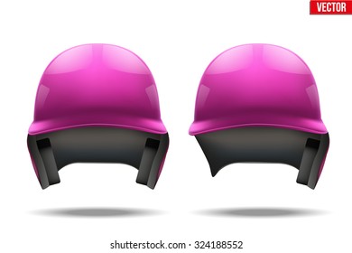 Set of Classic pink baseball helmets. Sample equipment for your design. Vector illustration Isolated on white background. Woman baseball