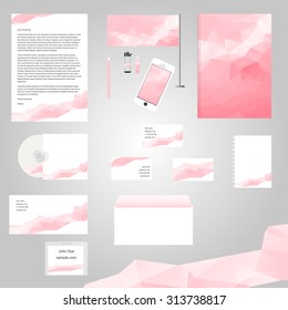 Set classic professional corporate identity template with geometry triangle shapes. Business stationery. Company elements: letter catalog, CD disk, book, business card, lighter, flash card, brochure