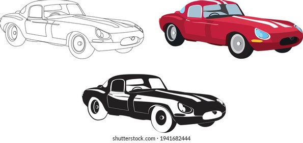 Set of classic racing coupe car. Vector illustration