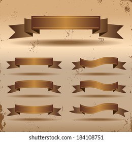 Set of classic ribbon banners with shadow, Vector graphic