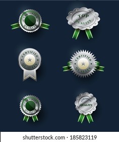 Set of classic silver badges. Certified quality emblems. Labels collection.