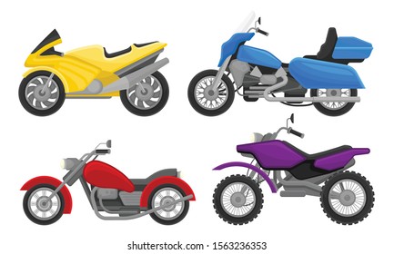 Set of classic and sports motorcycles. Vector illustration on a white background.