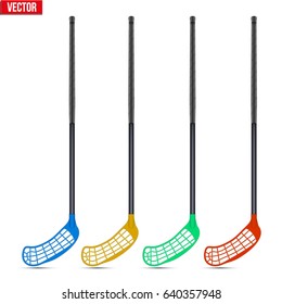 Set of classic sticks for floorball and floor hockey. Sport Equipment. Editable Vector illustration Isolated on white background.