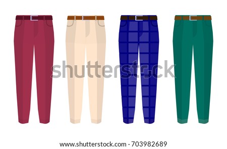 Set of classic trousers for men different color. Flat design Vector