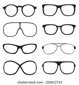 Set of classic vector glasses, isolated on white background