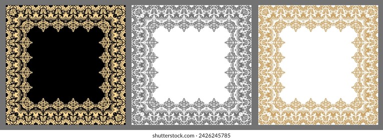 Conjunto de marcos cuadrados clásicos vintage con arabescos y elementos orientales. Adornos abstractos con lugar para el texto. Patrones antiguos