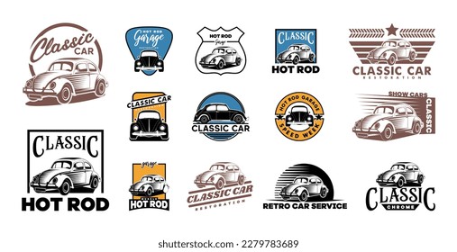 Set von klassischen Vintage-Auto-Vektordesign Inspiration. Design-Vorlage für Auto-Logo. Klassisches Fahrzeugsymbol Ein klassisches Autosymbol
