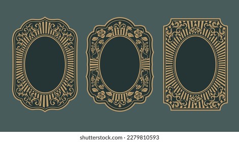 Set of classic vintage format picture frames  templates  monograms, invitations, frames, banners, menus, labels retro design.
