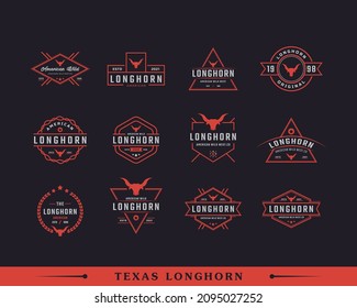 Set Set Classic Vintage Retro Label-Abzeichen für Texas Longhorn Western Bull Head Family Farm Logo Design Inspiration