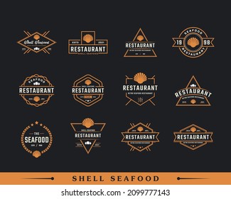 Set of Classic Vintage Retro Label Badge for Seafood Seashell Pearl Oyster Scallop Shell Oyster Cockle Clam Mussel Logo Restaurant Design Inspiration