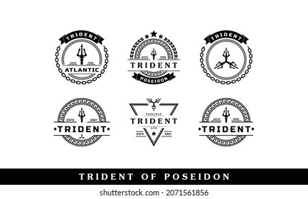 Set Of Classic Vintage Trident Neptune God Poseidon Triton King Spear Logo Icon Design Template