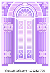 A set of classic windows and doors. building old town. white paper cut.