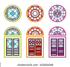 A set of classic windows. Pattern with a vintage windows.