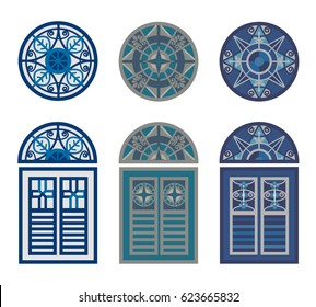 A set of classic windows. Pattern with a vintage windows.