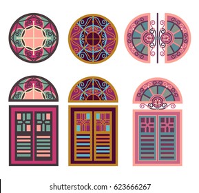 A set of classic windows. Pattern with a vintage windows.