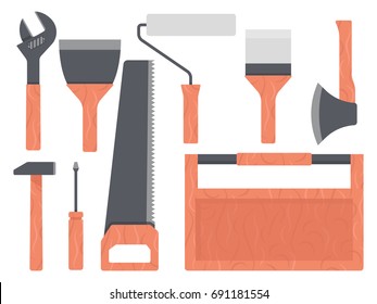 Set of classic working tools in flat style vector illustration
