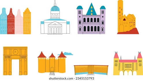 Conjunto de edificios de arquitectura clásica ilustración vectorial de estilo romano