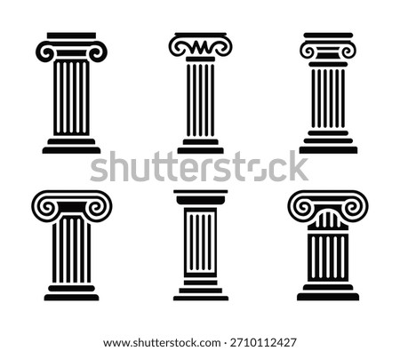 Set of classical column icons in Greek and Roman architectural style Vector set