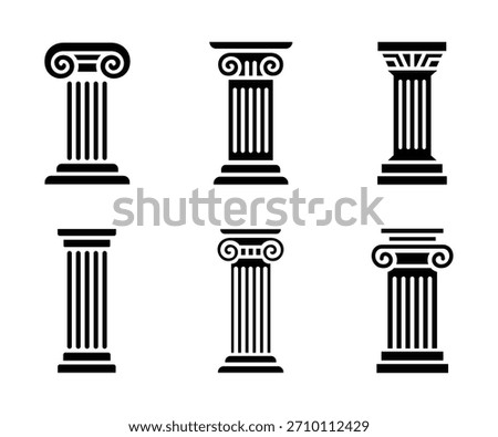 Set of classical column icons in Greek and Roman architectural style