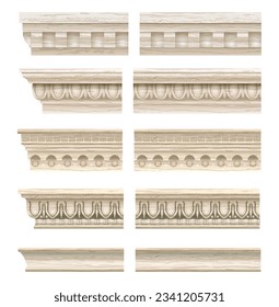 A set of classical cornices for the walls of buildings. Stucco molding. Vector graphics