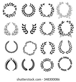 Set of classical laurel wreaths, symbol on white