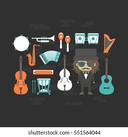 set of classical music instrument icon, retro style