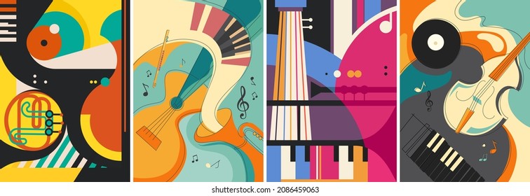 Set of classical music posters. Placard designs in different styles.