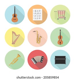 Set Of Classical Musical Instrument Icon, Flat Style