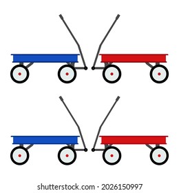 Set of classical red, blue children trolley with and without stroke